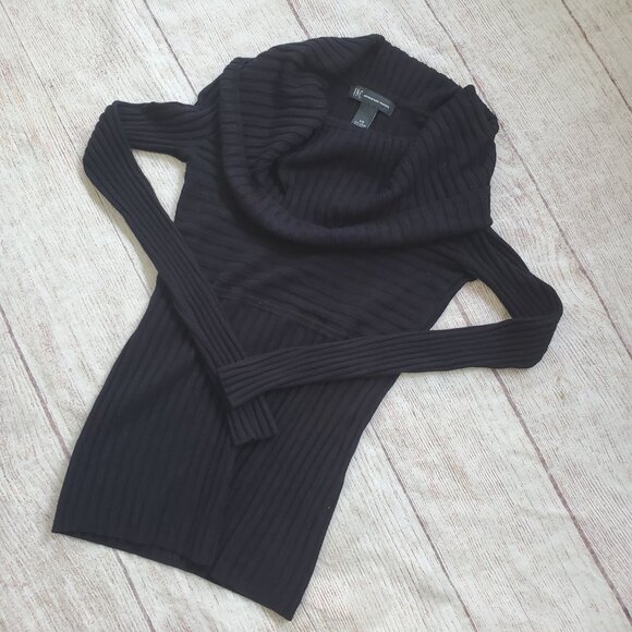 INC International Concepts cowl neck black ribbed sweater sz XS` - Picture 3 of 5